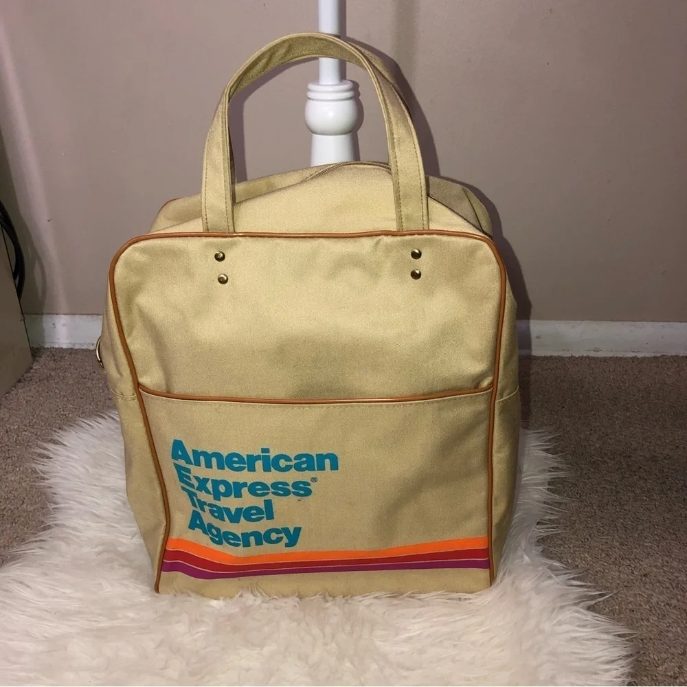 Vintage AMERICAN EXPRESS TRAVEL AGENCY Rare Beige Canvas Collectible Bag